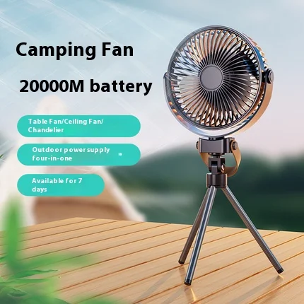 

Outdoor camping fan 4800mAh Rechargeable Portable Wireless Tent Ceiling Fan 4 Speed Adjustment with Hook & LED Light & tripod