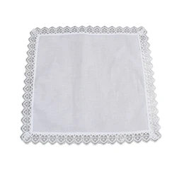 F42F 23x25cm Men Women Cotton Handkerchiefs Solid White Hankies Pocket Lace Trim Towel Diy Painting Handkerchiefs for Woman