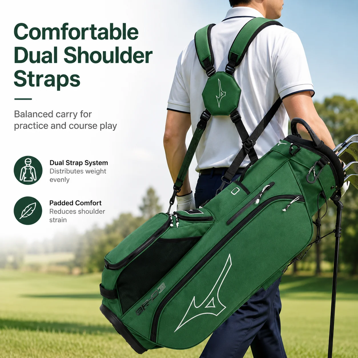 Mizuno BR-D3 Lightweight Golf Stand Bag Portable Men's Club Organizer Carry Case High Capacity Course Walking Gear 5LJC2421 view 6