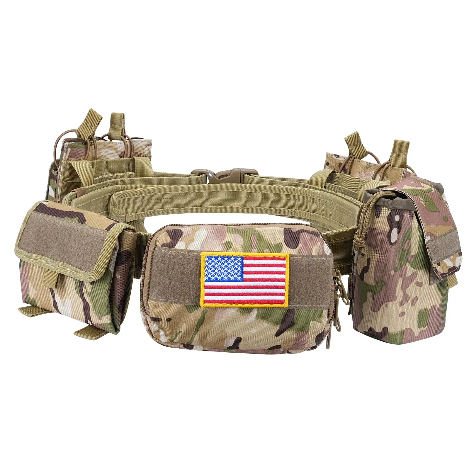 

7 in 1 Tactical Belt Quick Release MOLLE Battle Belt with Inner Belt Anti-Slip Pad- Heavy Duty Battle Pouches Utility Multifunct