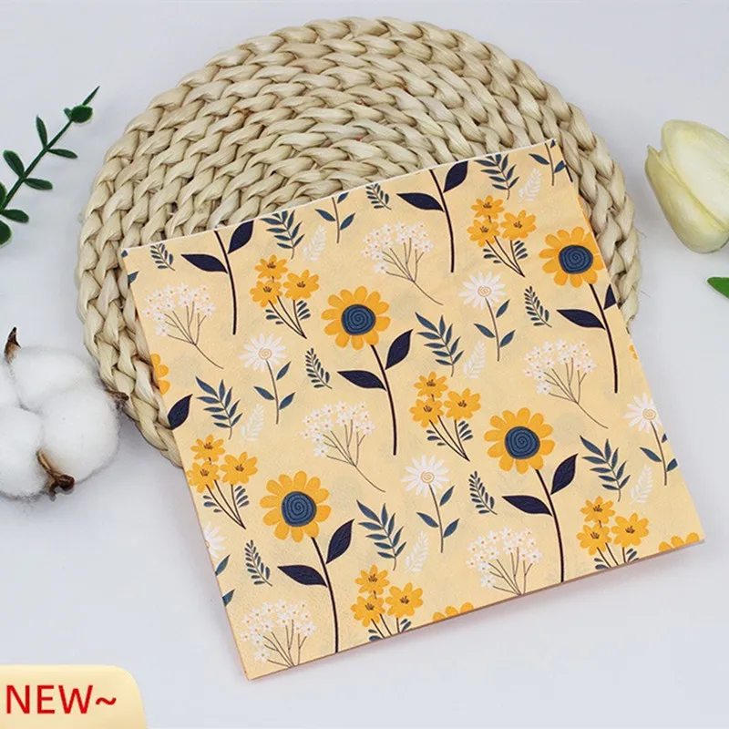 

20pcs/bag 33x33cm Sunflower Printed Birthday Holiday Festival Cocktail Tea Elephant Decorative Dinner Napkins