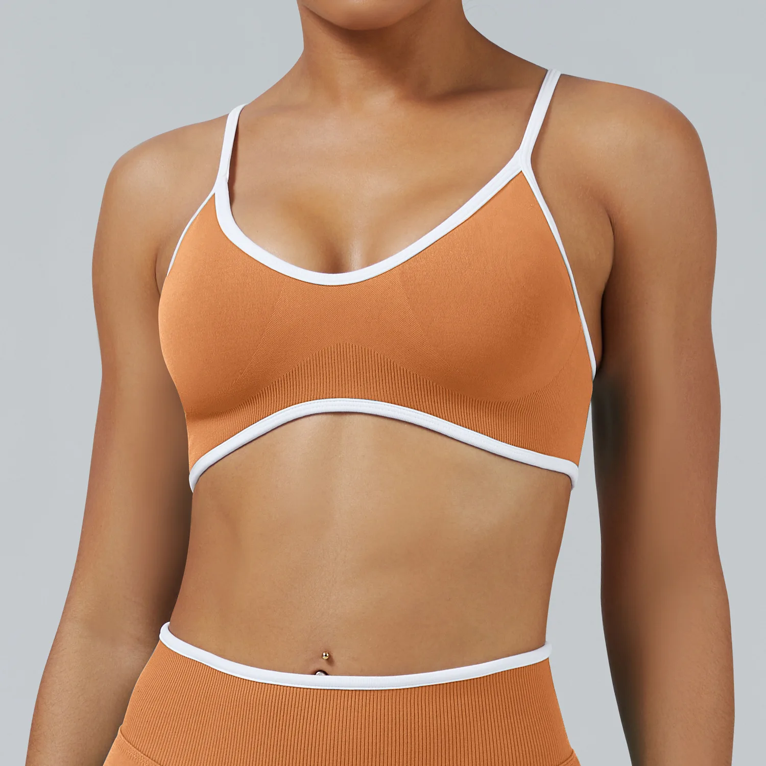Seamless Color Blocking Sports Bra Women Fitness Yoga Vest Sports Crop Top With Chest Pad Women's Shockproof Push Up Fitness Bra