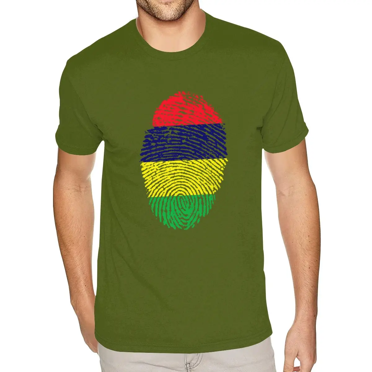 

Short Sleeves O-Neck Pre-Cotton Mauritius Flag Fingerprint Tee Closeouts Men S Tee-Shirts