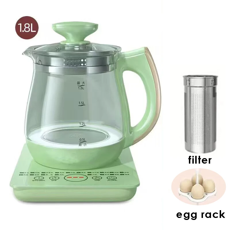 Water Boiling Tea Porridge Soup Stewing Healthy Pot Cooker 1.8L Green Multifunctional Touch Screen Electric Glass Kettle