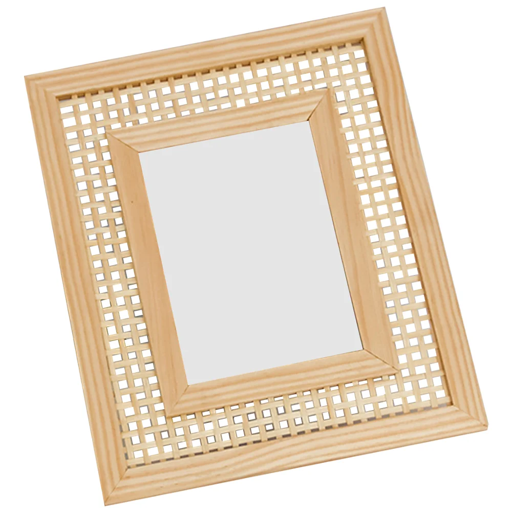 Black Mirror Woven Picture Frame Ornament Photo Rattan Artwork Boho Frames Craft