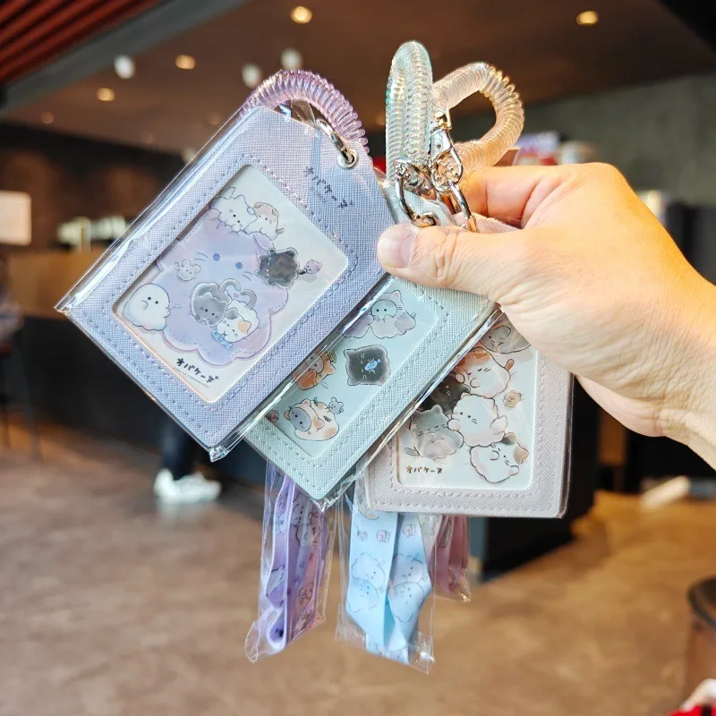 Cartoon Pull Out Card Covers Portable Multi Functional Double-sided Card Holder Card Photo Protective Case with Hanging Rope