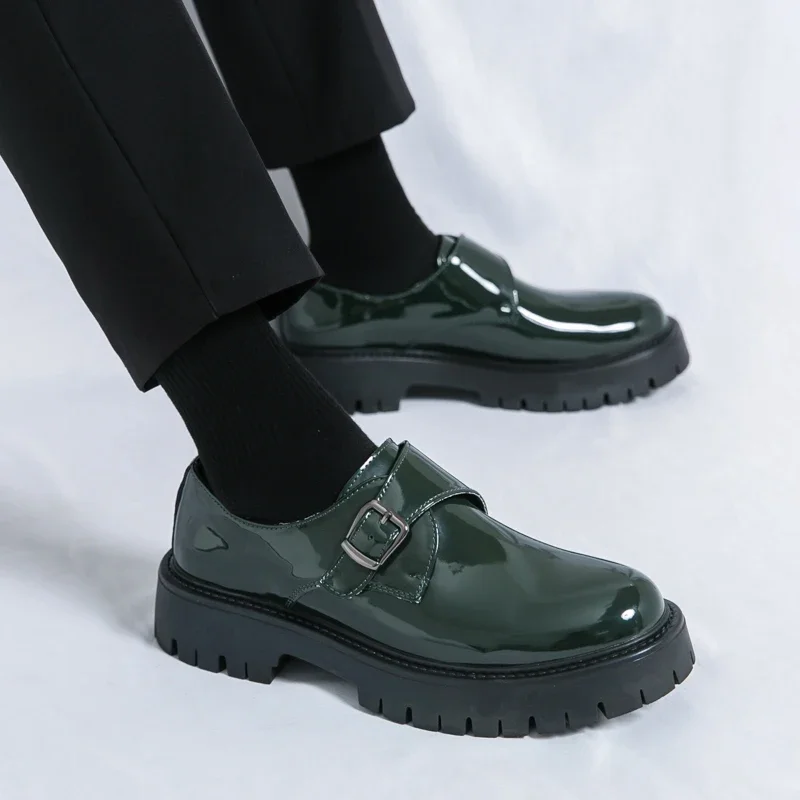 New Fashion Heighten Black Green Casual Men Leather Shoes Thick Bottom Slip-On Loafers Formal Dress Oxfords Work Wedding Shoes