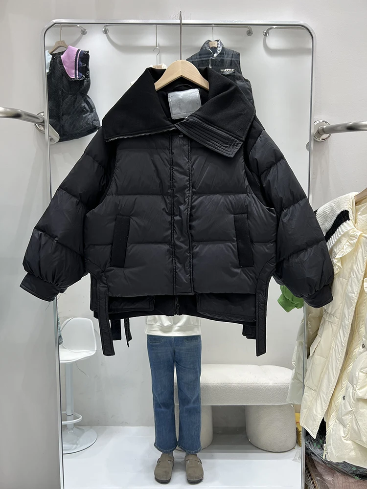 2022 Winter New Arrival Big Turn Down Collar 90% White Duck Down Jacket Vest Coat Two Piece Set Women