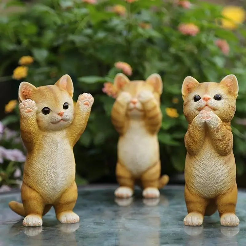 

Cute Cat Figurine Anxiety Relief Desktop Decoration Office Stress Relief Ornament Home Decor Animal Statue Resin Kitty Sculpture