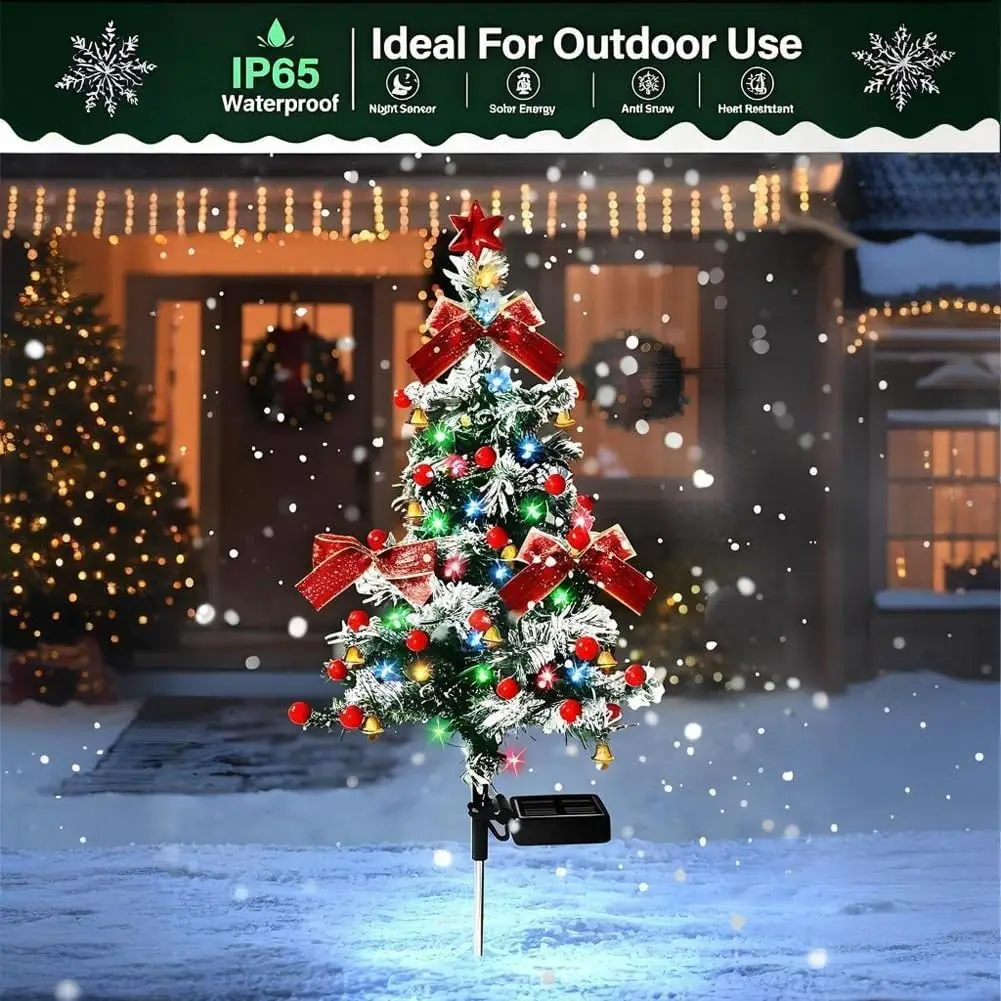 Solar Christmas Tree Yard Stake Outdoor LED Lights IP65 Waterproof 8 Modes Multi-Color Holiday Decorations for Lawn Garden Porch