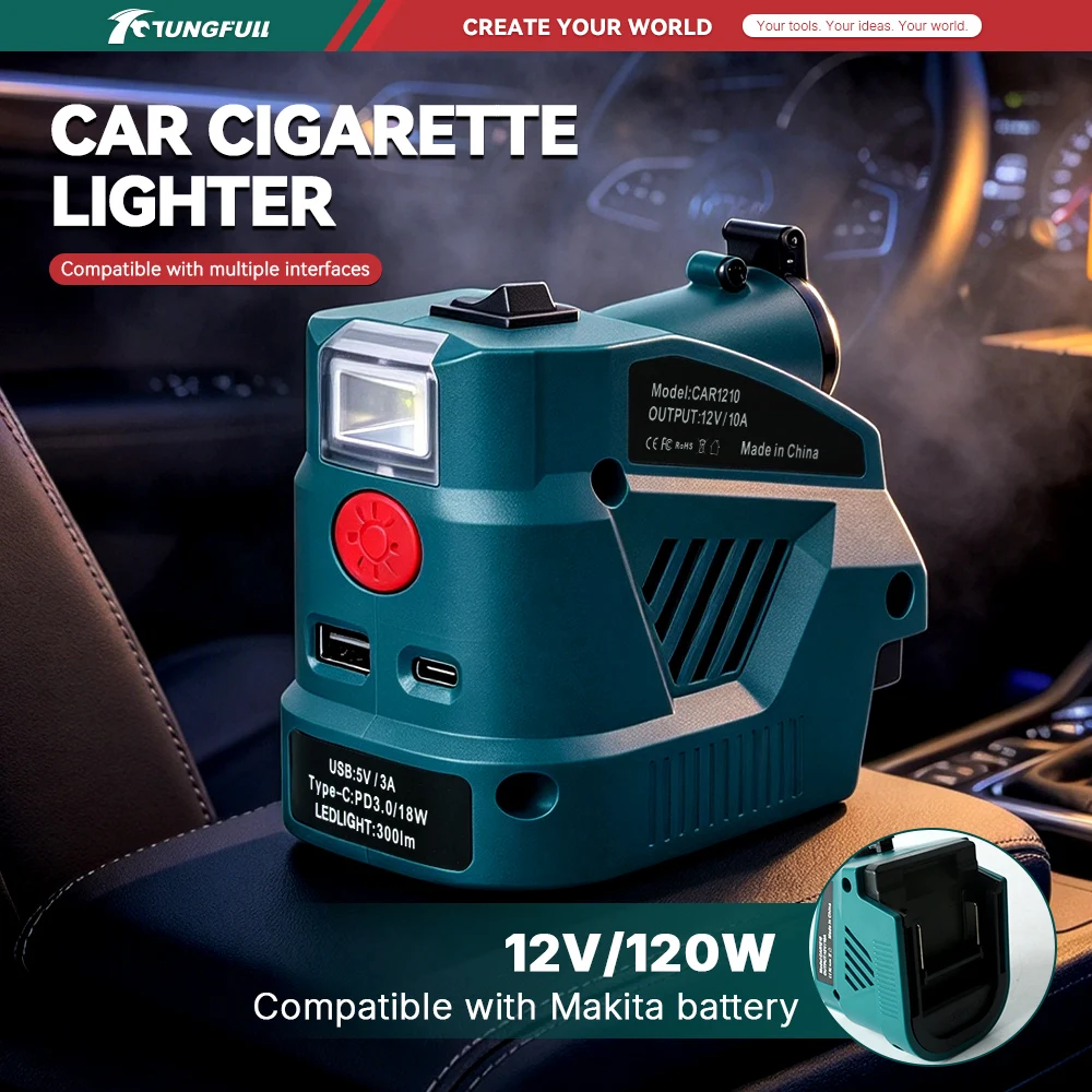 USB Charger Adapter Cigarette Lighter Splitter 12V DC Output for Outdoor Workshop Power Tool Fan Light Use