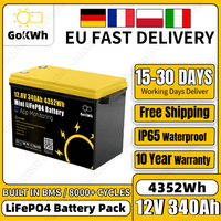GoKWh 12.8V 340Ah LiFePO4 Battery 100% Capacity 8000 Cycles With Bluetooth Built-in 200A BMS For RV Boat Golf Cart Forklift Home