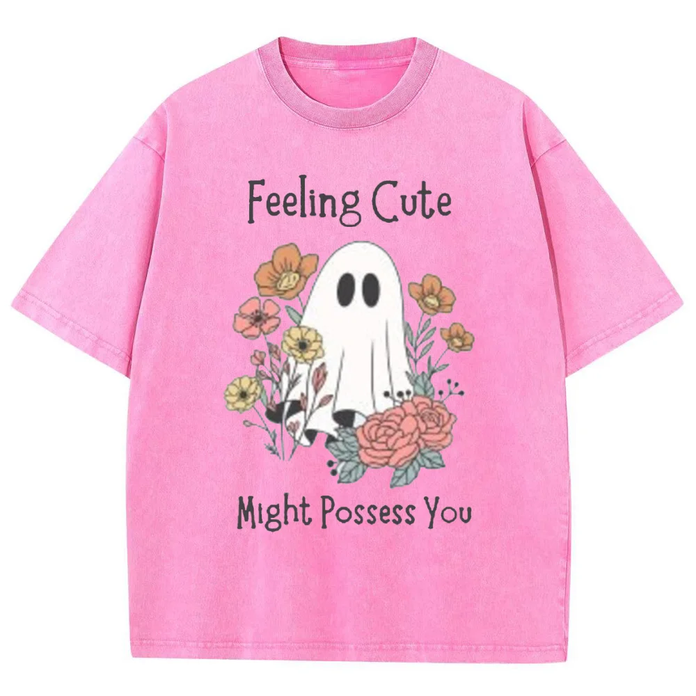 Summer New Ghost Flower Print Couple T-Shirt Women's Oversized Wash Short Sleeve Funny Design Fashion Tees Vintage Style Top
