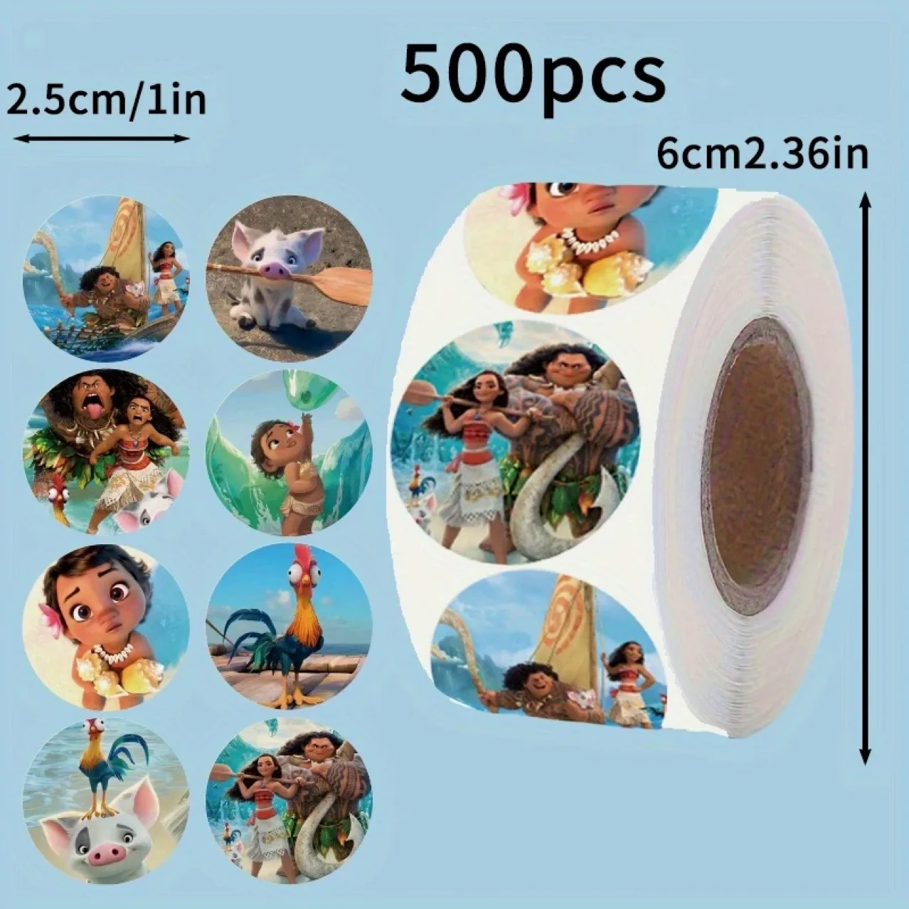 500pcs Cartoon Moana Stickers Roll Diy Decorative Stickers For Kids Diary Journal  Water Bottle Envelope Seal Stationery Gift