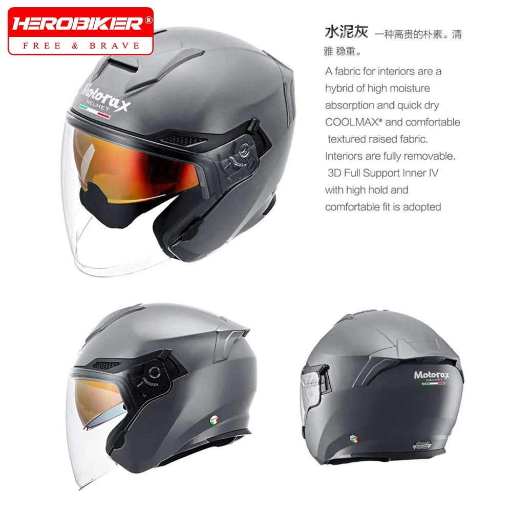 MOTORAX Motorcycle Helmet Motocross Double Lens DOT Certification Casco Moto Four Seasons Moto Open Face Helmet Colored Lenses