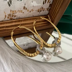 Classical Court Brass AAA Zircon Faux Pearl Big Drop Earrings Women Jewelry Punk Party T Show Gown Runway Korean Japan INS