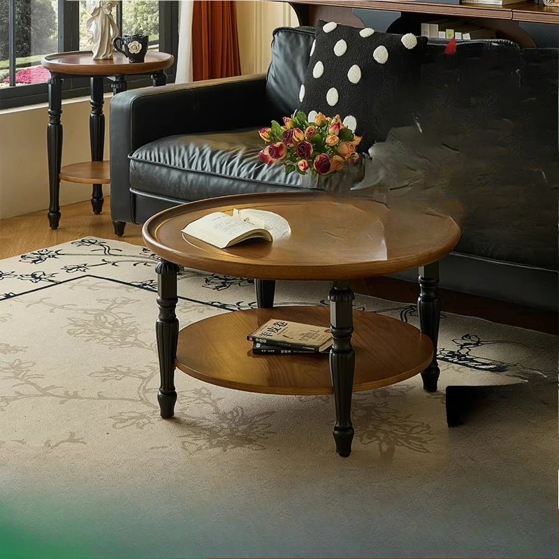 

French retro solid wood coffee table, small apartment living room sofa