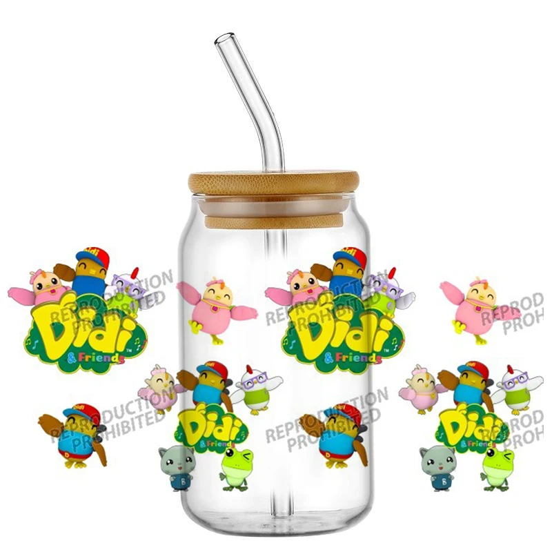 

Product Childrens animation Didi Friends 3D Sticker Decals UV DTF For 16oz Libbey Glass Cup Mug Coffee Car Wrap DIY