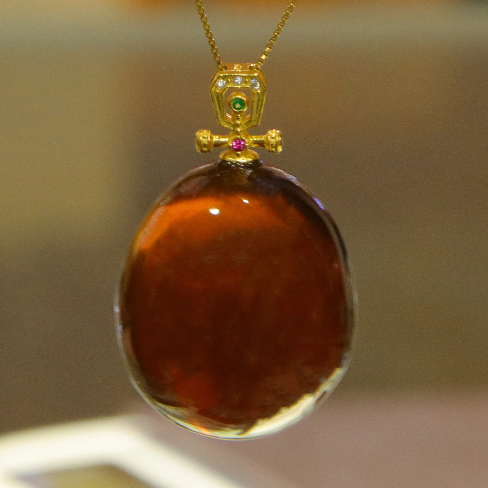 Natural Violet Amber Pendant with Solid Silver Setting 22.8mm Round Bead Purple Amber Necklace for Women Jewelry Gift