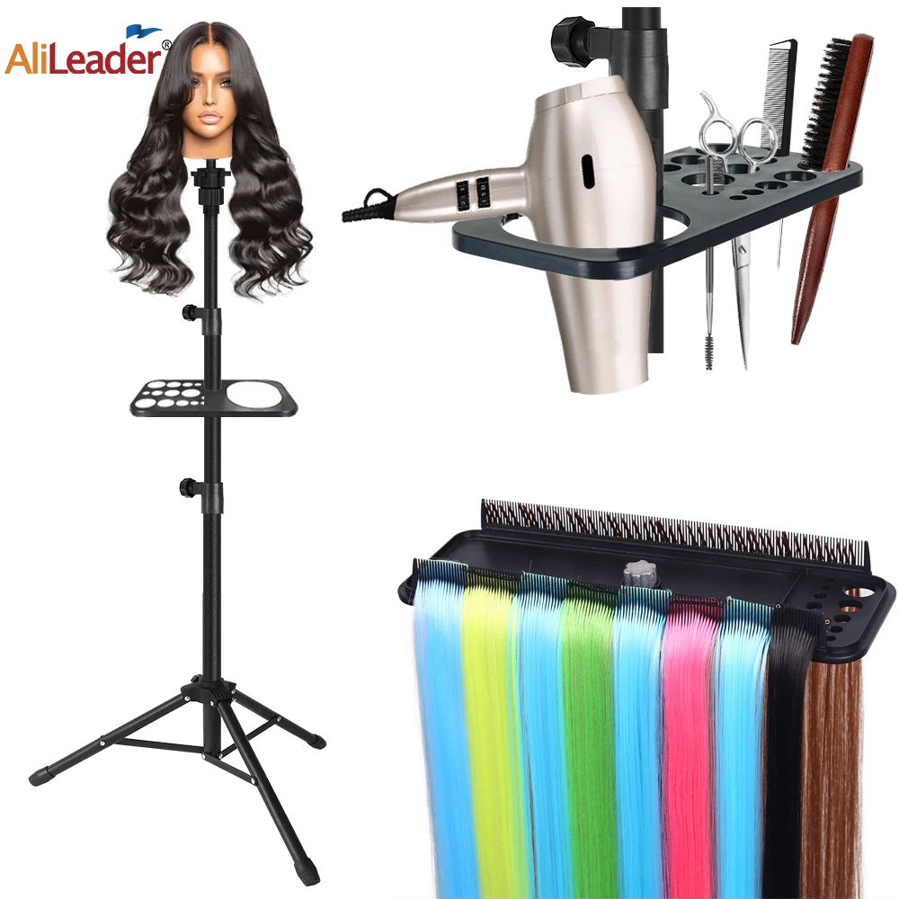 Wig Stand Adjustable Tripod Stand Holder Mannequin Head Tripod With Hair Extension Tray For Weft,Clip-In,Tape-In Extension