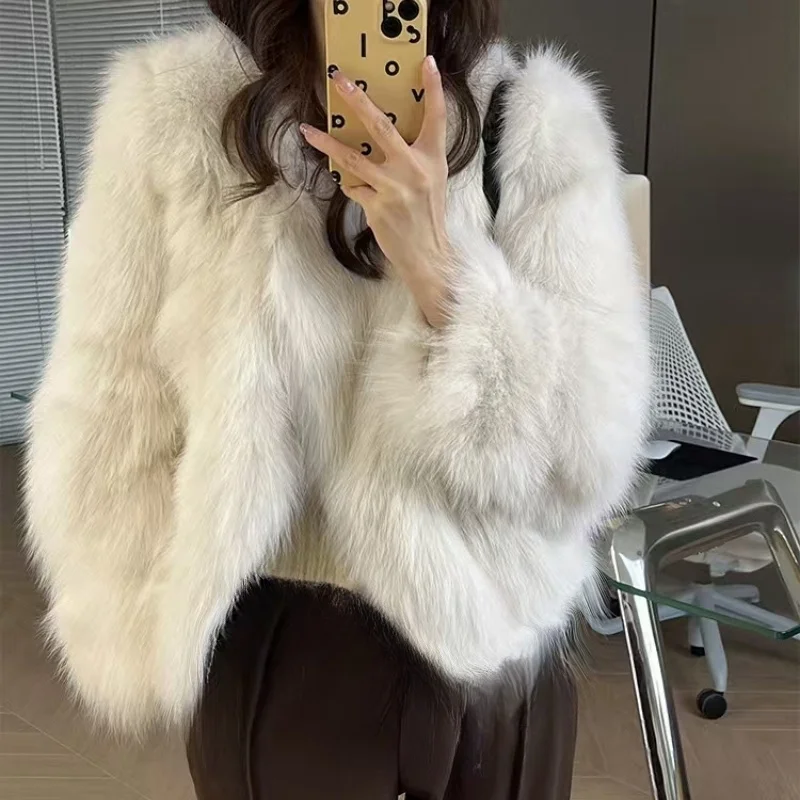 Female Overcoats Elegant Thick Warm Faux Fox Fur Jacket Outerwear New Fashion Fluffy Fur Coat Winter Women High Street Luxury