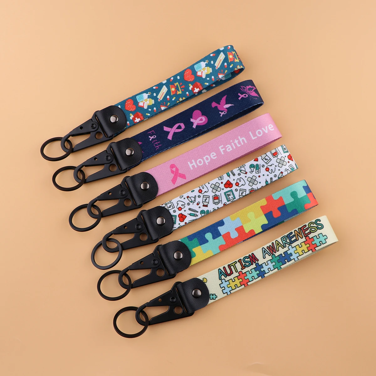 

Doctors Nurses Short Mobile Phone Lanyard Breast Cancer Wrist Rope USB Badge Holder Pendant Key Chain Key Holder Accessories