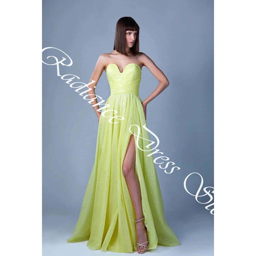 فساتين سهرة مخصصة رشيقة من التل على شكل حرف a بدون حمالات بدون أكمام وسحاب خلفي وقطار مخصص للمناسبات M #3