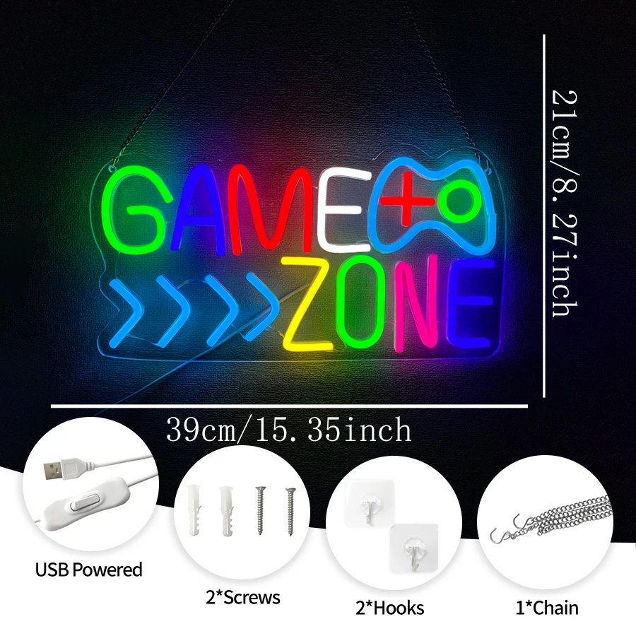 Game Zone Neon Sign For Wall Decor,Light Up Sign For Game Room,Teen Bedroom Decor,Gamer Gifts For Teens,Man Cave,USB Powered
