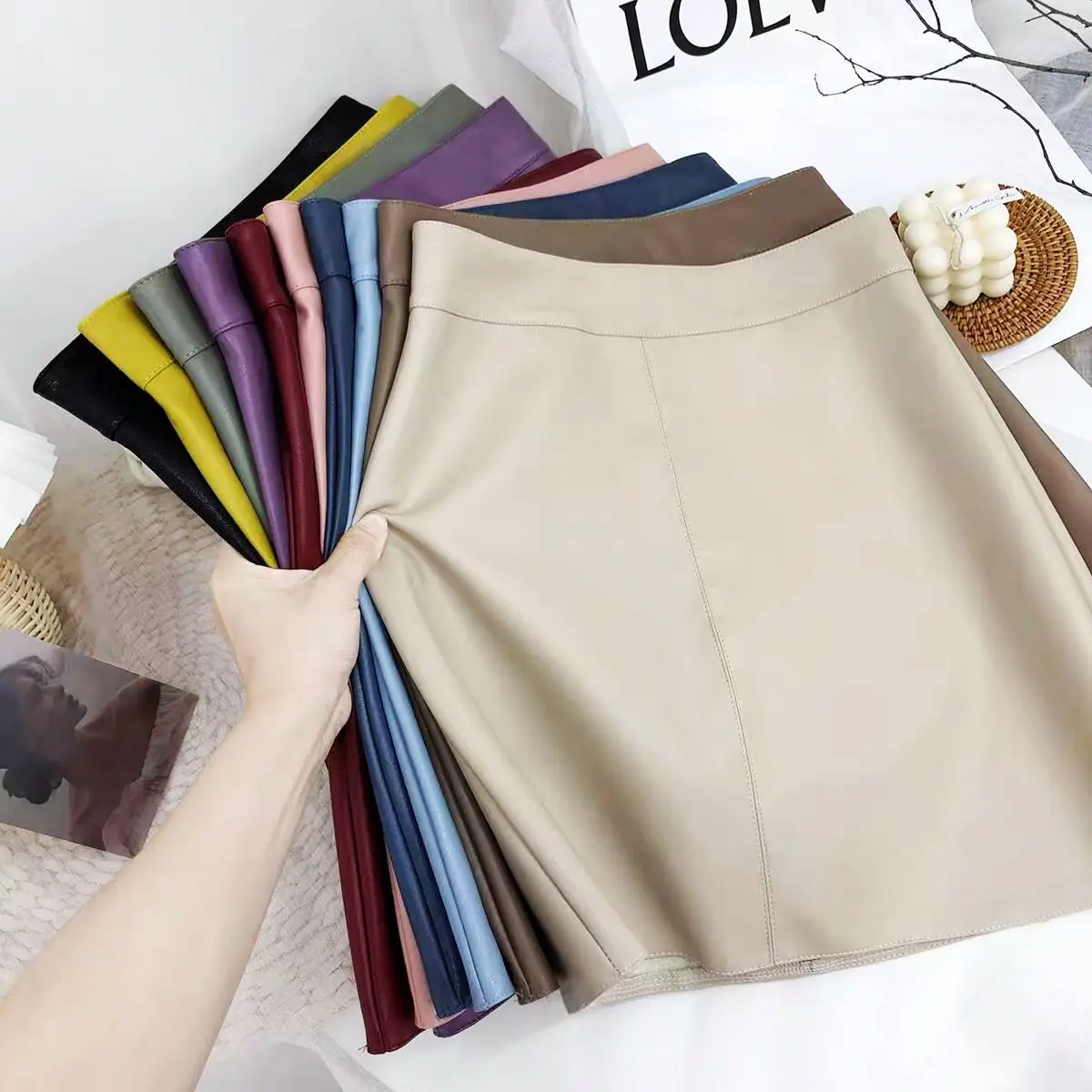 

Юбка А-силуэта с высокой талией, женская кожаная юбка из овчины, утягивающая, универсальная короткая юбка, осенне-зимний модный тренд