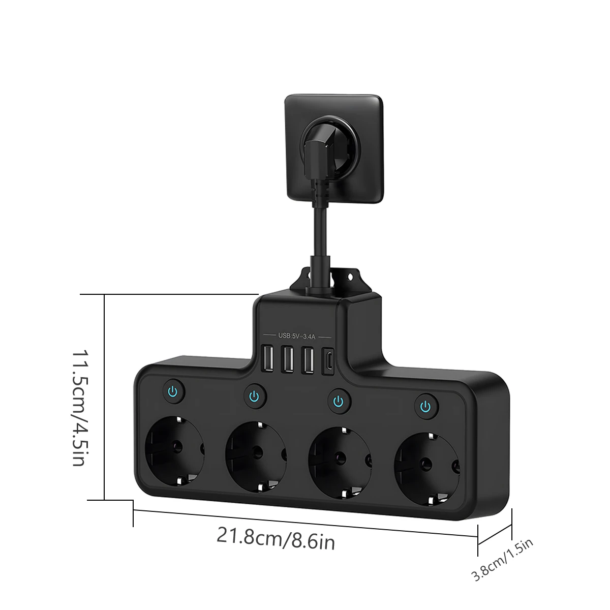 KUTUMAI Power Strip with 4 AC Outlets Wall Plug Electrical Socket 3 USB-A and 1 USB-C Fast Charging Power Outlet for Home Office