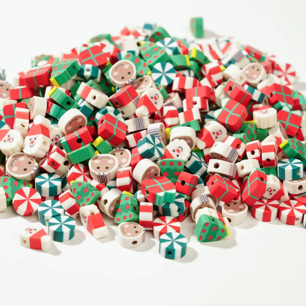 100/200pcs Christmas Polymer Clay Beads Christmas Tree Santa Claus Spacer Loose Beads for Earrings Necklace Bracelet Jewelry Mak