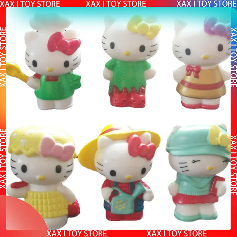 6pcs Tiny Girl Toy Craft Vase Hello Kitty Animated Cat Storytelling Props Animal Dolls 4-4.5cm Desktop Birthday Cake Decoration