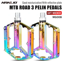 Nanlio Mountain Bike Pedals, Cross-Country, Trail, 6 Sealed Bearings, Wide Platform, 2 Reflectors, 18 Anti-Skid Pins, 290g Pair