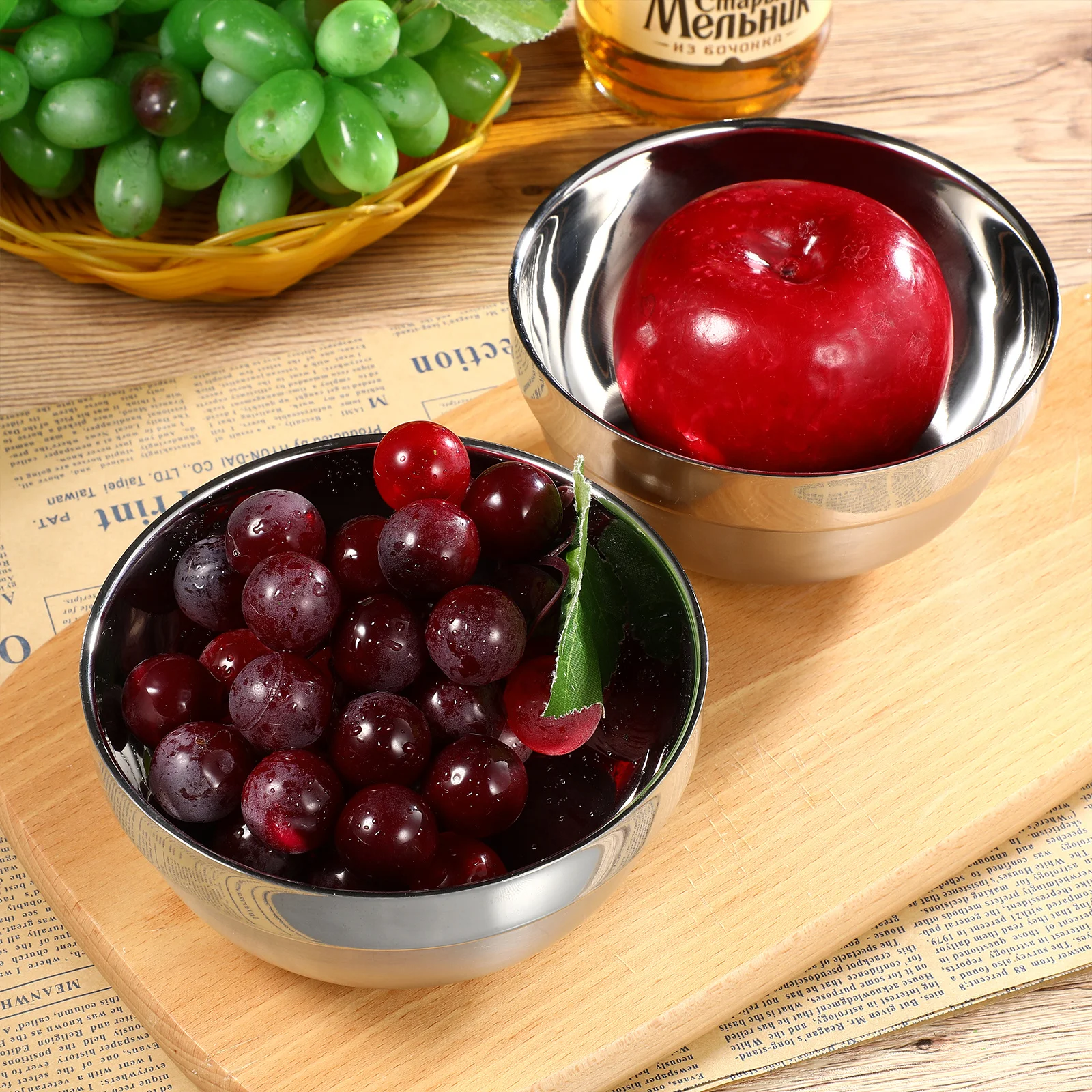 6Pcs Stainless Steel Anti-Scald Bowls Double Layer Insulation Safe 13cm Home Restaurant Kitchen Tableware