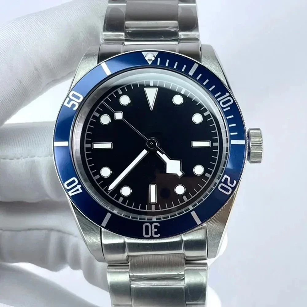 ساعة ميكانيكية أوتوماتيكية فاخرة للرجال سوار من الفولاذ المقاوم للصدأ بإطار من السيراميك الأسود مخصصة #4