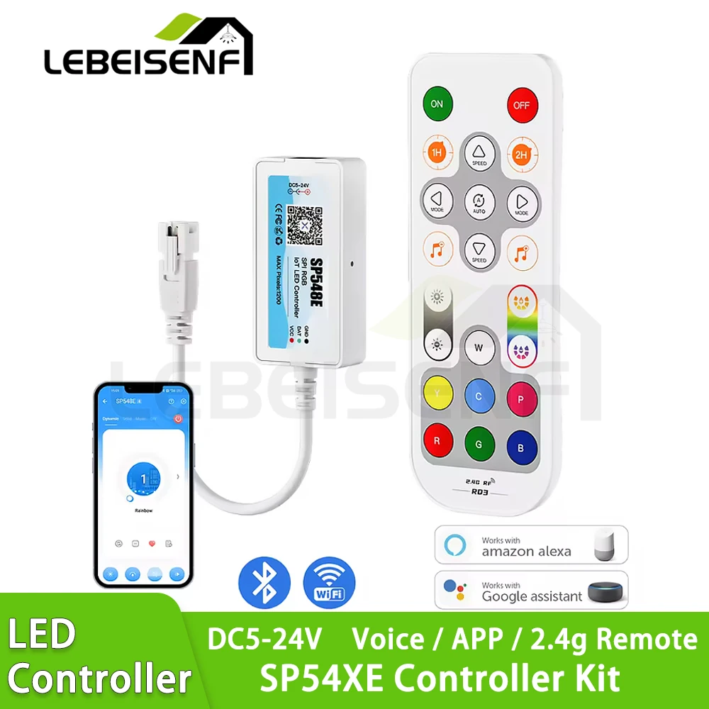 

Комплект контроллера SP54XE для SPI-пикселей, светодиодных лент PWM, Wi-Fi, Alexa, Google Home, Bluetooth, 2.4G, дистанционное управление, FCOB, DIM, RGB, RGBW, CCT, WS2812B, SK6812