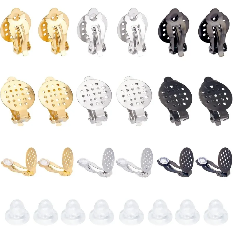 30pcs Flat Round Base Clip-on Earring Stainless Steel Non-Pierced Ear Hoops with Rubber 22mm Blank Earring Bezel Components