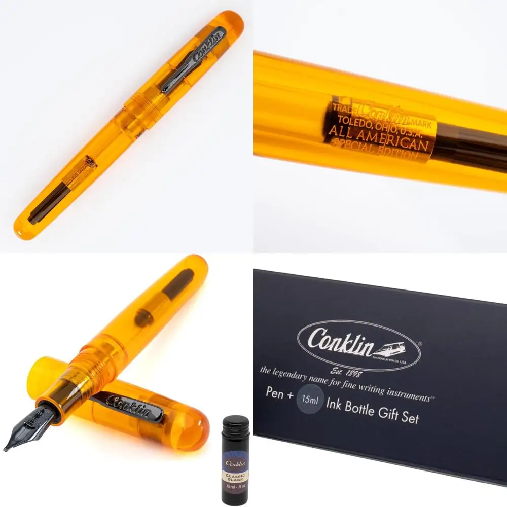 

Luxury Transparent Orange Extra Fine Nib Fountain Pen with 15ml Black Ink, Special Eyedropper Edition Writing Gift