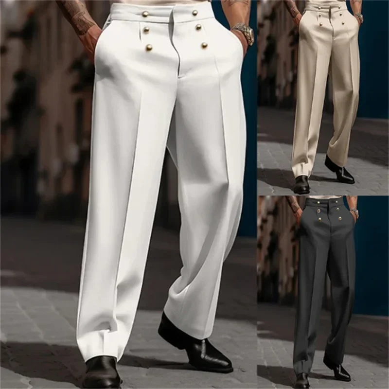 New Fashion Male Clothes Pants Men's Solid Color Simple Basic Casual Business Daily Trendy Loose Straight Wide Leg Suit Trousers
