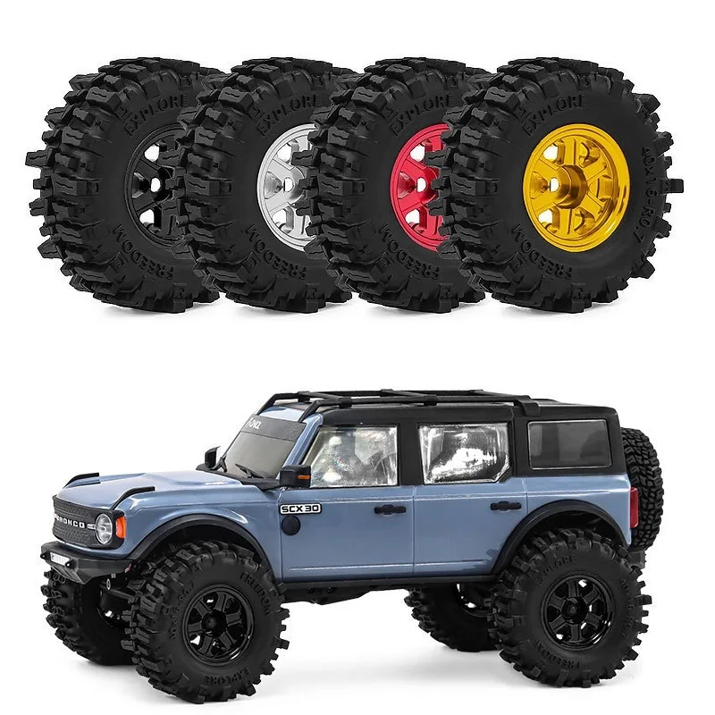 

4pcs 40mm 0.7 Inch Metal Deep Dish Beadlock Wheels with Tires Upgrade Kit for 1/30 Scale RC Crawler Car SCX30 Ascent-32