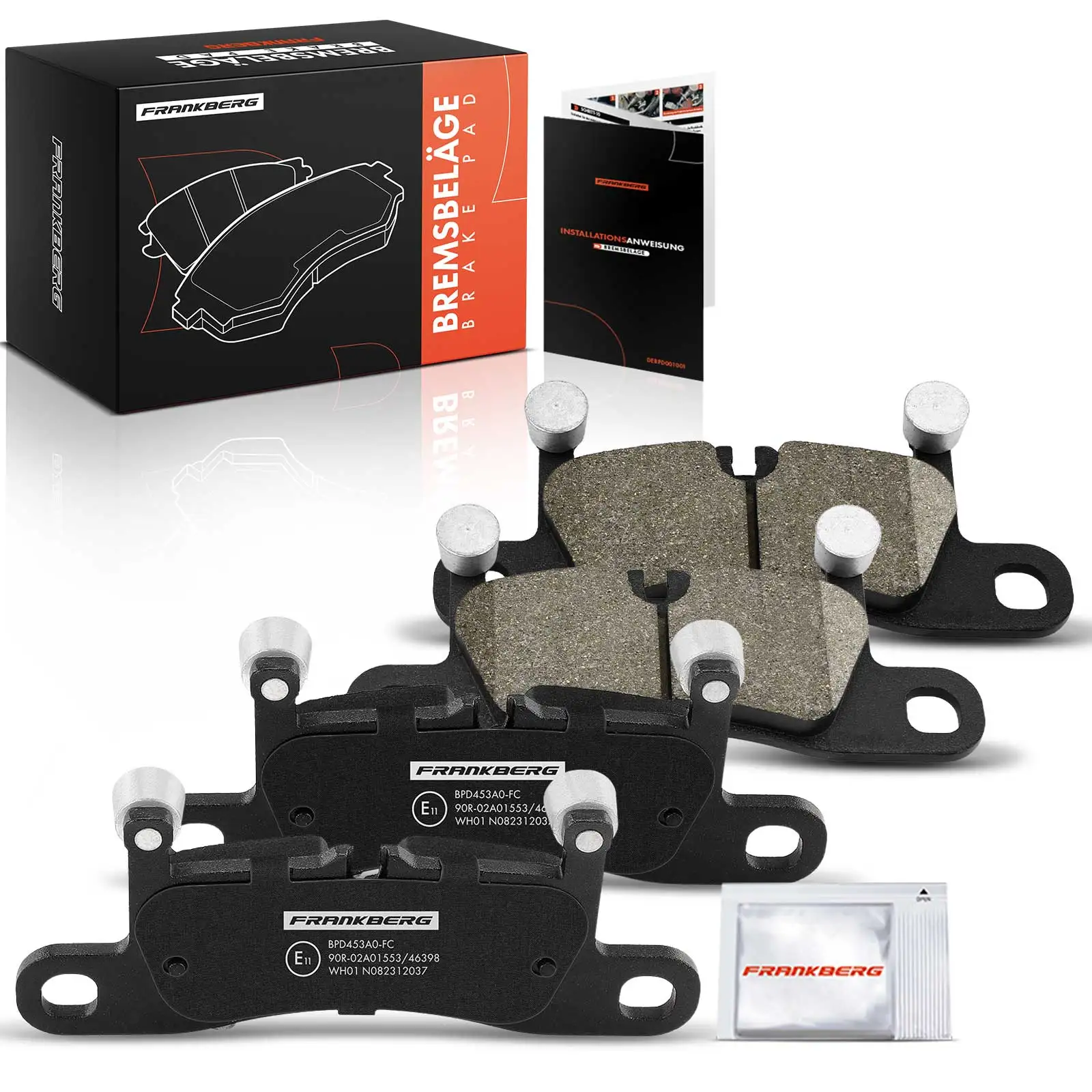 Frankberg 4x achterremblokken voor Porsche Cayenne, VW Touareg Van 3.0L, 3.6L, 4.1L, gefabriceerd vanaf 2010, 7P0698451A, JZW698451R