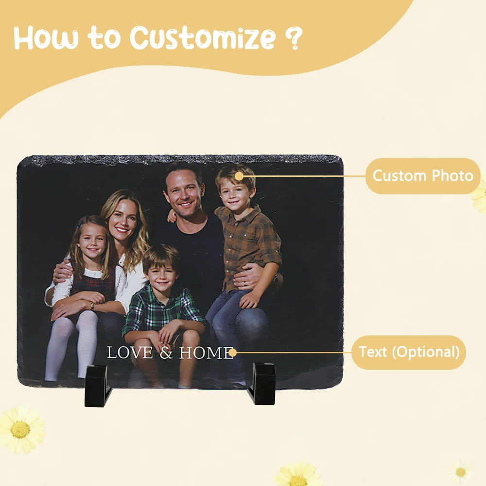 Custom Memorial Photo Slate,Personalized Engraved Stone Plaque,Unique Rock Picture Frame for Wedding