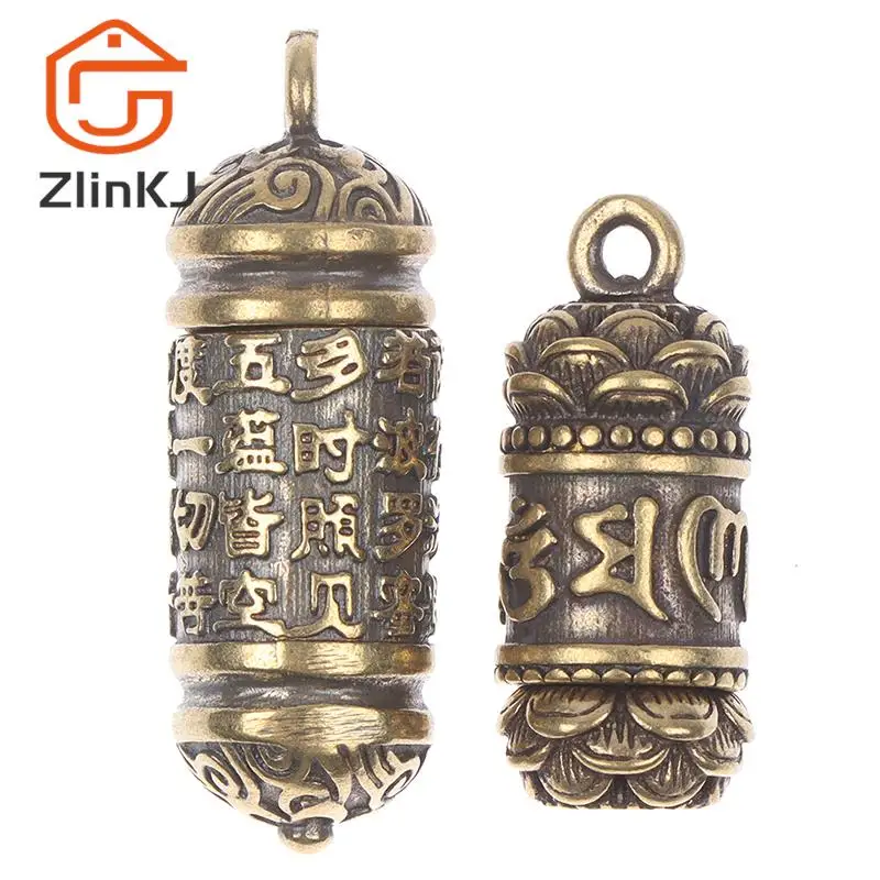 Brass Buddha Sutra Cylinder Pendant Keychain Necklace Jewelry Pill Box Container Bottle Keychains Ornaments Pendant