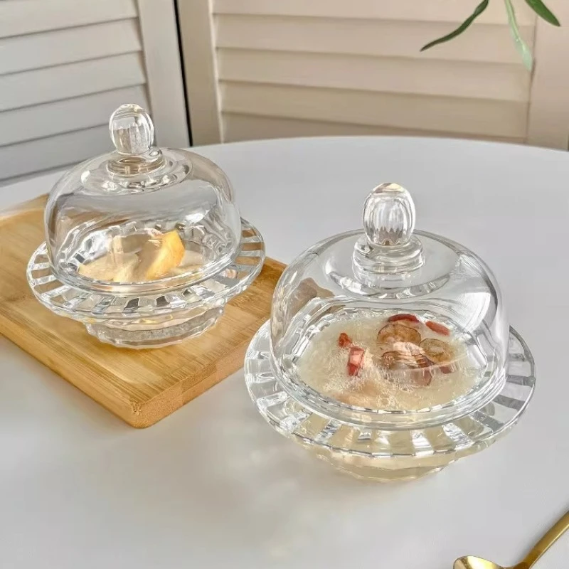

LMM Chinese bird's nest bowl white fungus cup glass with lid transparent exquisite high-end household small soup cup