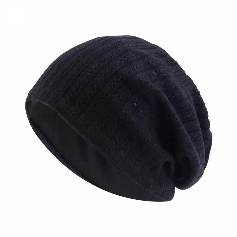 Autumn and Early Winter Cotton Solid Color Wheat Spike Pattern  Double Layer Skullies &Beanies