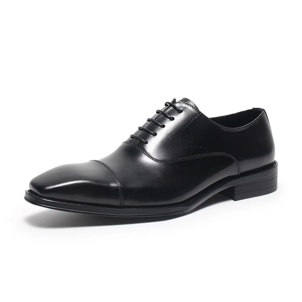 Genuine Leather Classic Mens Cap Toe Oxford Shoes Formal Business Leather Dress Shoes Comfortable Commuting Work Footwear