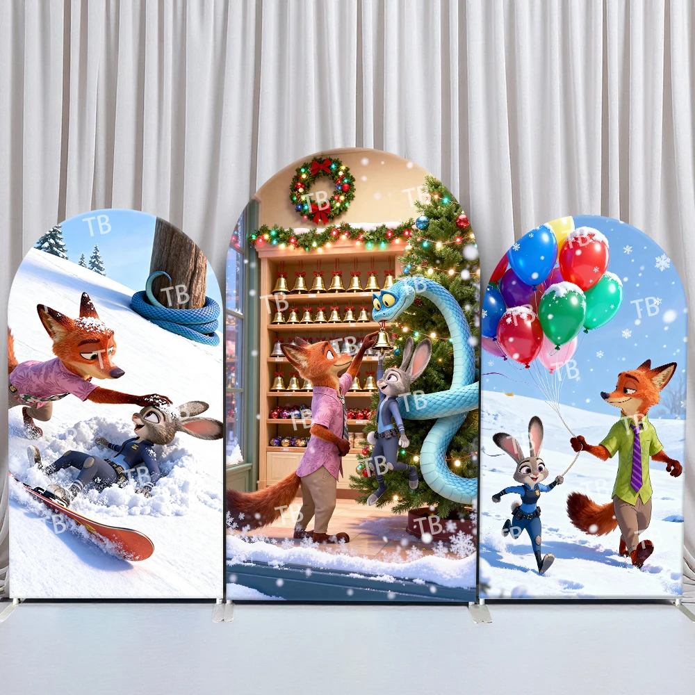 

TB Zootopia 2 Arch Backdrop Cover Christmas Balloon Theme with Judy Nick Decor for Kids Birthday & Baby Shower Photo Booth