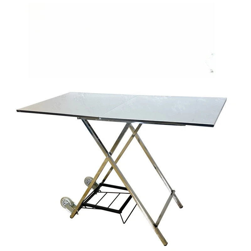 Stainless steel folding table, thickened writing table, household portable fast food table