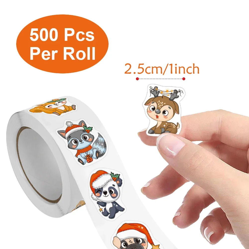 100-500pcs Heterotypic Christmas Themed Animals Stickers 8 Designs 2.5cm/1.0'' DlY Graffiti Holiday Party Decoration Labels