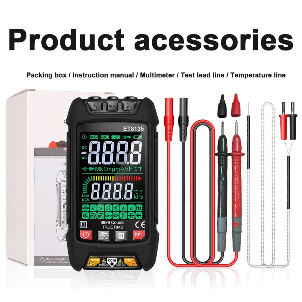 1Set ET8135 Intelligent True RMS Digital Multimeter 9999-digit For NCV Test Voltmeter ET8135 Digital Multimeter Accessories